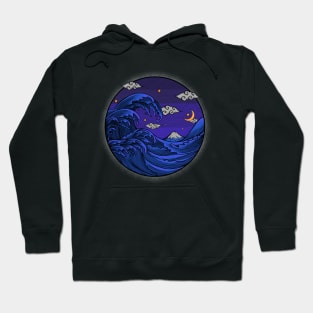 the great wave at night-engravings style Hoodie